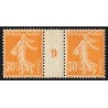 n°141, paire millésime 9, Semeuse 30c orange, neuf * - SUPERBE