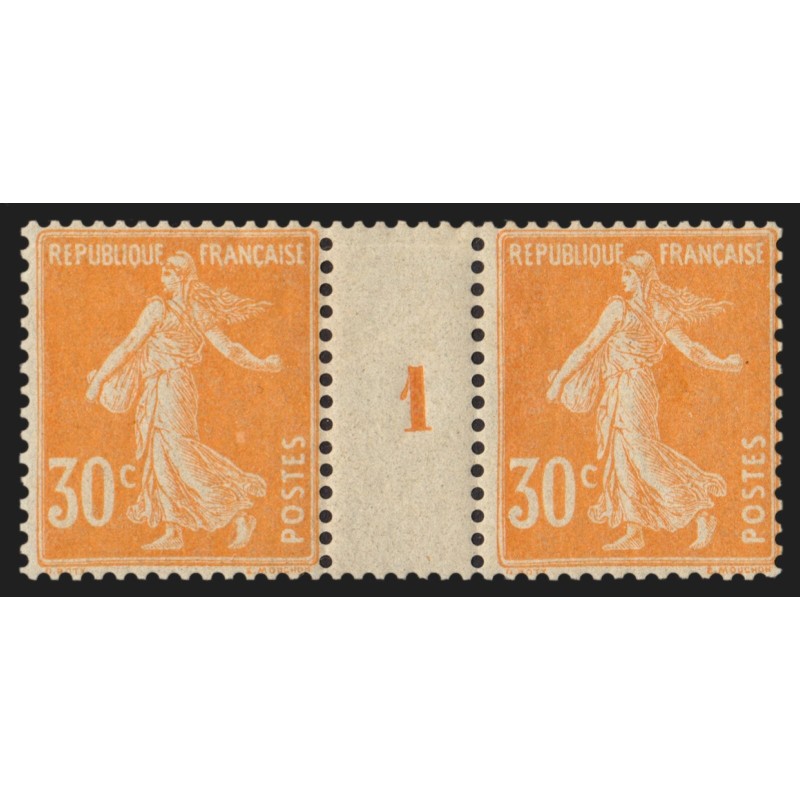 n°141, paire millésime 1, Semeuse 30c orange, neuf * avec charnière - TB