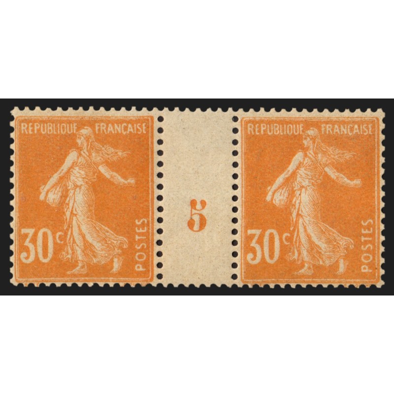 n°141, paire millésime 5, Semeuse 30c orange, neuf * - TB