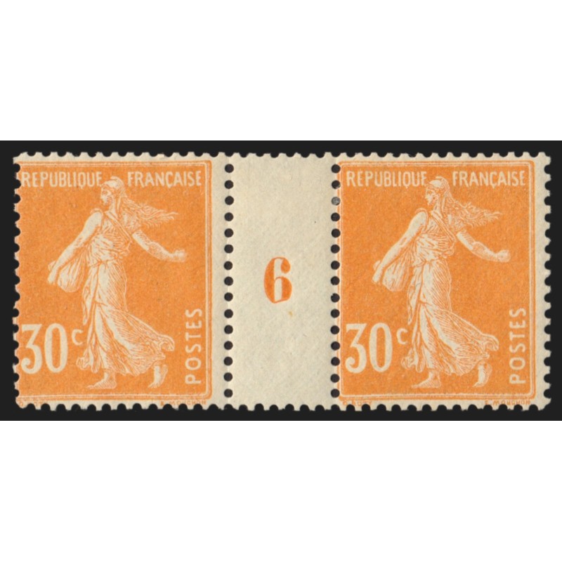 n°141, paire millésime 6, Semeuse 30c orange, neuf * - TB