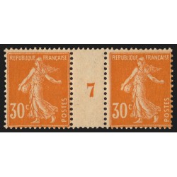 n°141, paire millésime 7 sur papier GC, Semeuse 30c orange, neuf * - TB
