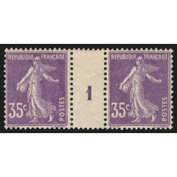 n°142, paire millésime 1, Semeuse 35c violet, neuf * légère trace de ch. - TB