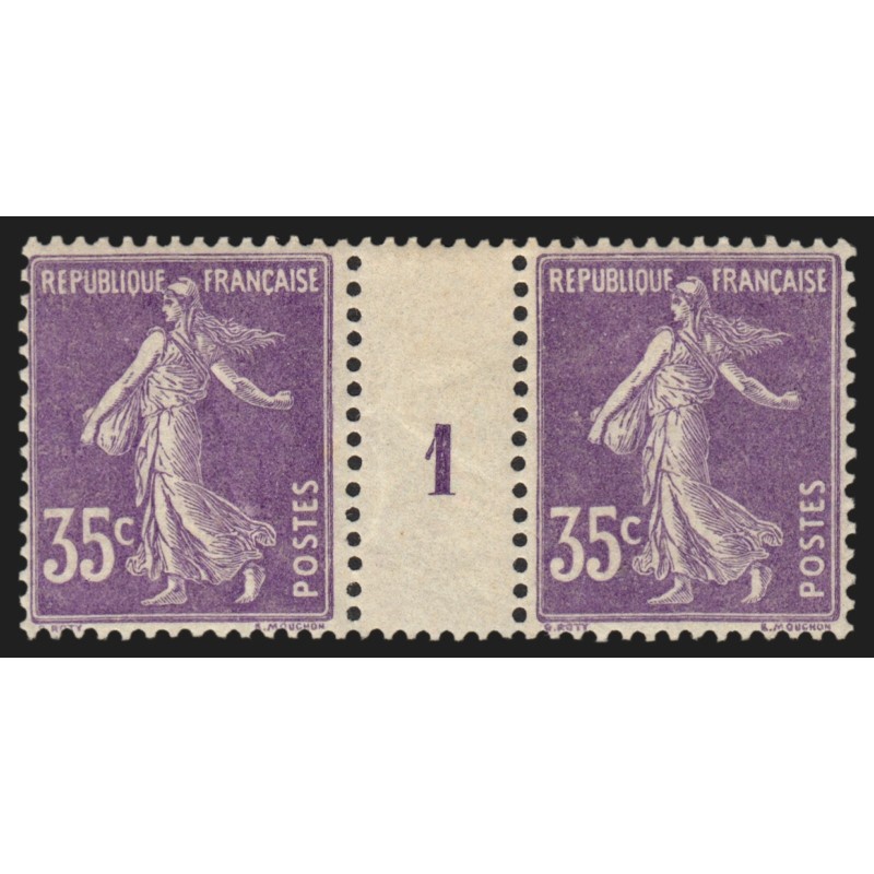 n°142, paire millésime 1, Semeuse 35c violet, neuf * légère trace de ch. - TB