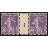 n°142, paire millésime 1, Semeuse 35c violet, neuf * légère trace de ch. - TB