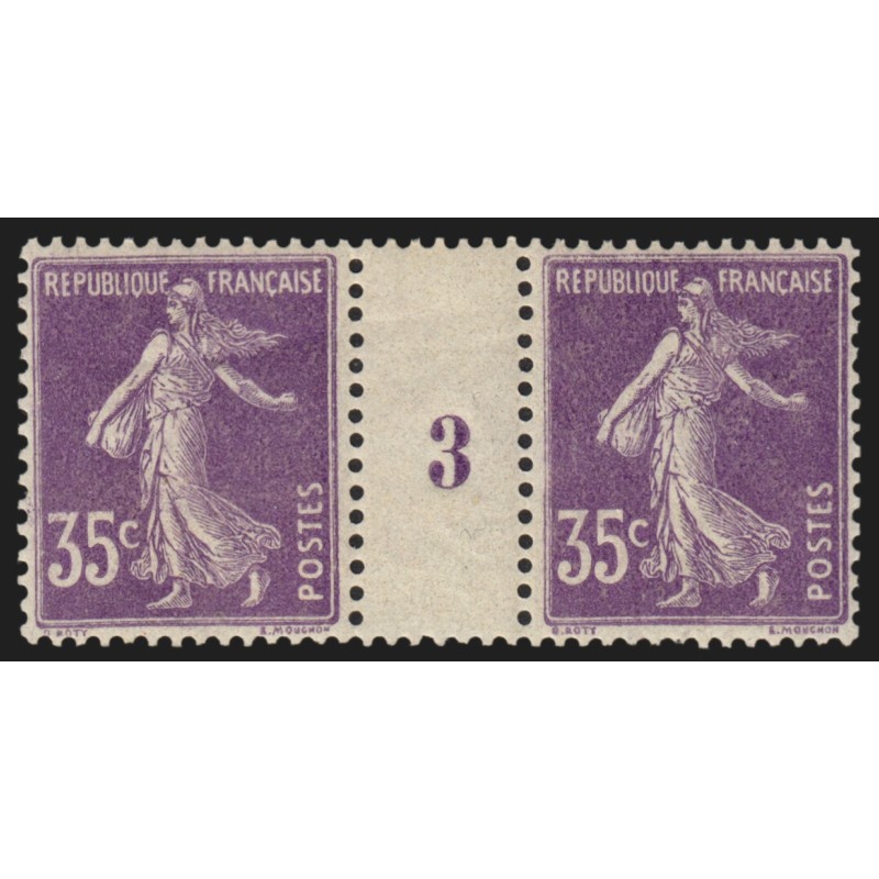 n°142, paire millésime 3, Semeuse 35c violet, neuf * timbres ** - TB