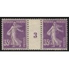 n°142, paire millésime 3, Semeuse 35c violet, neuf * timbres ** - TB