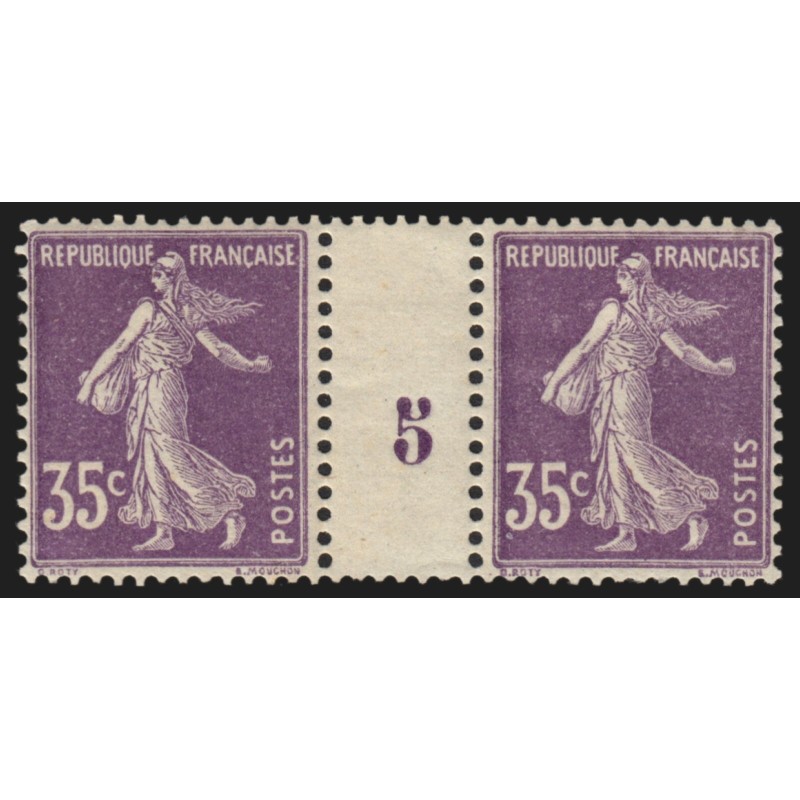 n°142, paire millésime 5, Semeuse 35c violet, neuf * timbres ** - TB