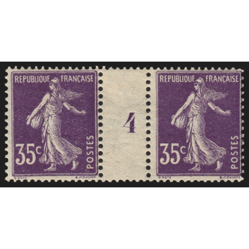 n°142, paire millésime 4, Semeuse 35c violet, neuf * timbres ** - TB