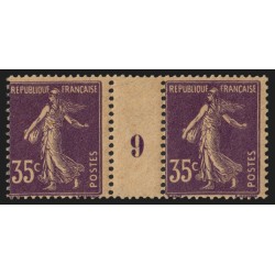 n°142, paire millésime 9 sur papier GC, Semeuse 35c violet, neuf * - TB