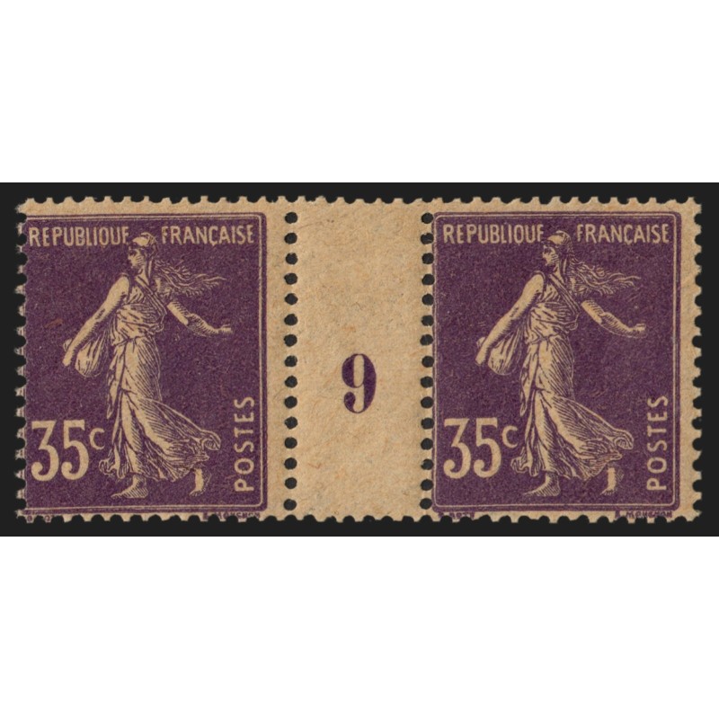 n°142, paire millésime 9 sur papier GC, Semeuse 35c violet, neuf * - TB