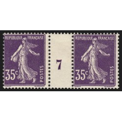 n°142, paire millésime 7, Semeuse 35c violet, neuf * avec charnière - TB