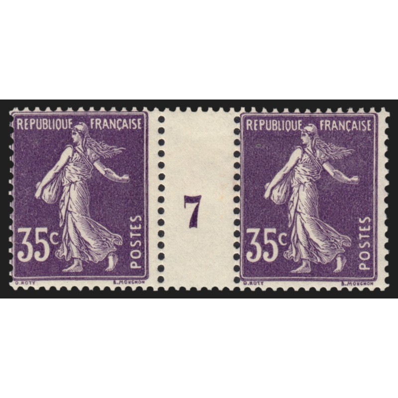n°142, paire millésime 7, Semeuse 35c violet, neuf * avec charnière - TB