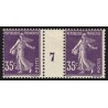 n°142, paire millésime 7, Semeuse 35c violet, neuf * avec charnière - TB