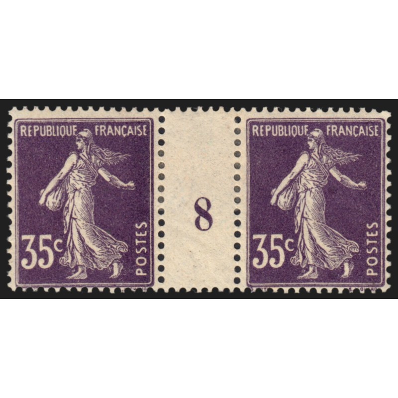 n°142, paire millésime 8, Semeuse 35c violet, neuf * avec charnière - TB