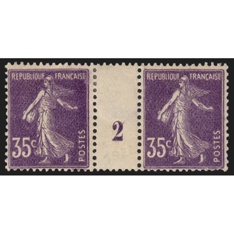 n°142, paire millésime 2, Semeuse 35c violet, neuf * avec charnière - B/TB