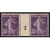 n°142, paire millésime 2, Semeuse 35c violet, neuf * avec charnière - B/TB