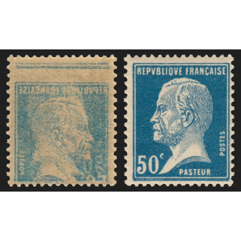 n°176, variété " recto-verso" et "à cheval", Pasteur 50c bleu, neuf * - SUPERBE