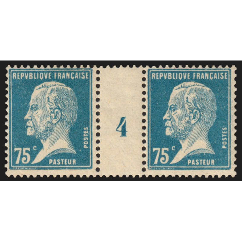 n°177, paire millésime 4, Pasteur 75c bleu, neuf ** sans charnière - TB