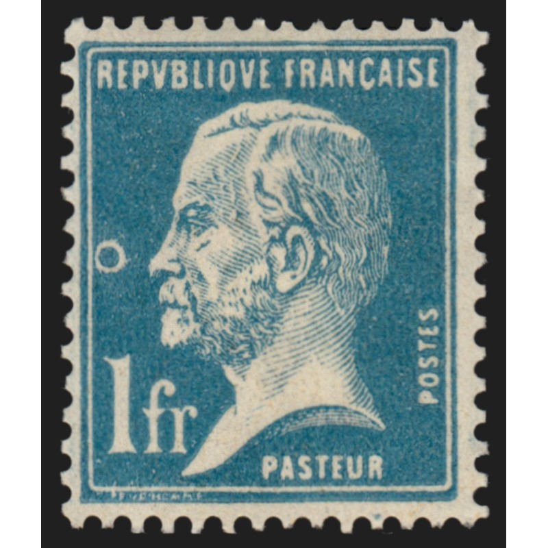 n°177, variété "anneau-lune", Pasteur  1fr bleu, neuf * avec charnière SUPERBE