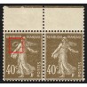 n°193, variété "anneau-lune" tenant à normal, Semeuse 40c brun-olive, neufs **