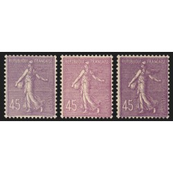 n°197/197a/197c, les 3 nuances de couleur, Semeuse 45c lilas, neufs ** - TB
