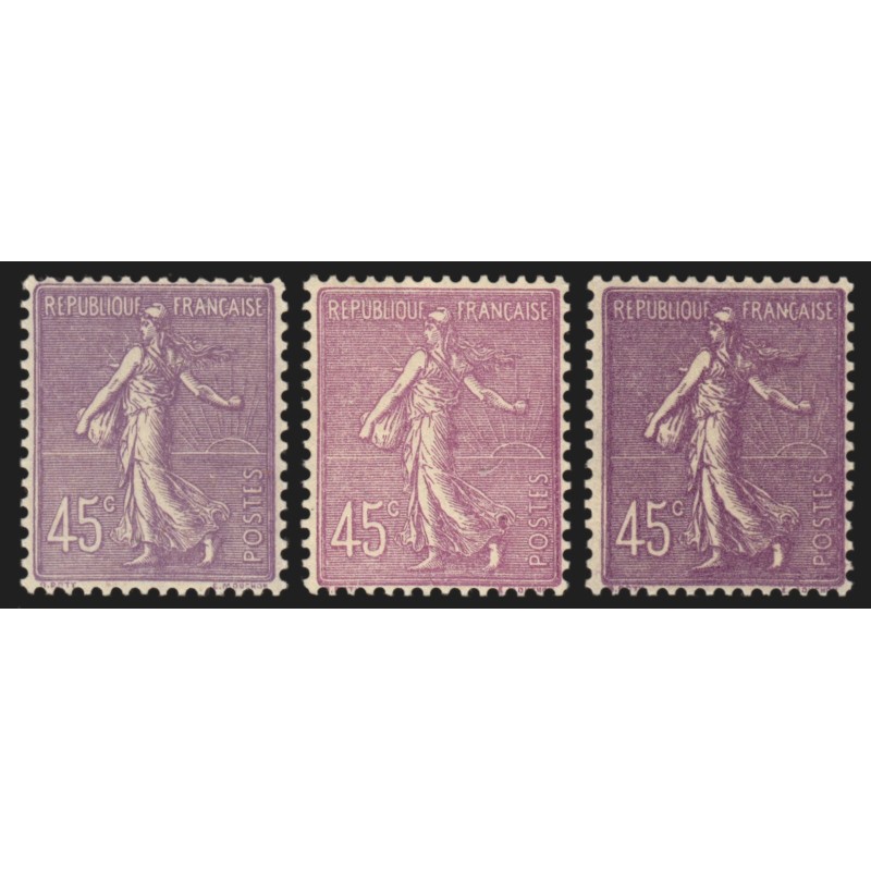 n°197/197a/197c, les 3 nuances de couleur, Semeuse 45c lilas, neufs ** - TB