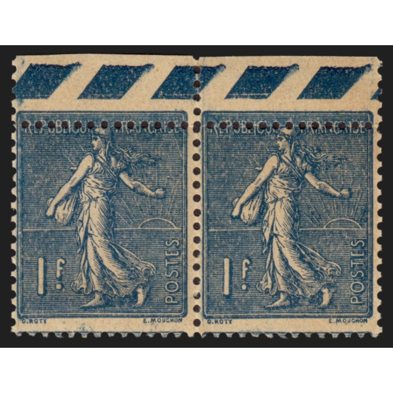n°205, variété "piquage décalé" paire, Semeuse lignée 1fr bleu, neuf */** - TB