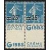 n°217d, double-publicité "Gibbs" en paire, neufs ** sans charnière - TB