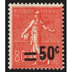 n°220, variété "surcharge décalée", Semeuse 50c sur 80c rouge, neuf ** - TB