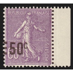 n°223, variété "surcharge à cheval" Semeuse 50c sur 65c violet, neuf ** SUPERBE