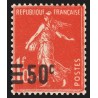 n°225, variété "surcharge à cheval", Semeuse 50c sur 1fr05 vermillon, neuf **