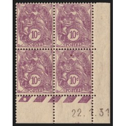 n°233, coin daté 1931, type Blanc 10c violet, neuf ** sans charnière - TB