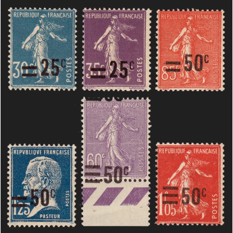 n°217/225, lot de 6 variétés "surcharge déplacée", neufs ** sans charnière - TB