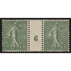 n°130c, paire millésime 6, Semeuse lignée 15c vert-gris, neuf ** sans charnière