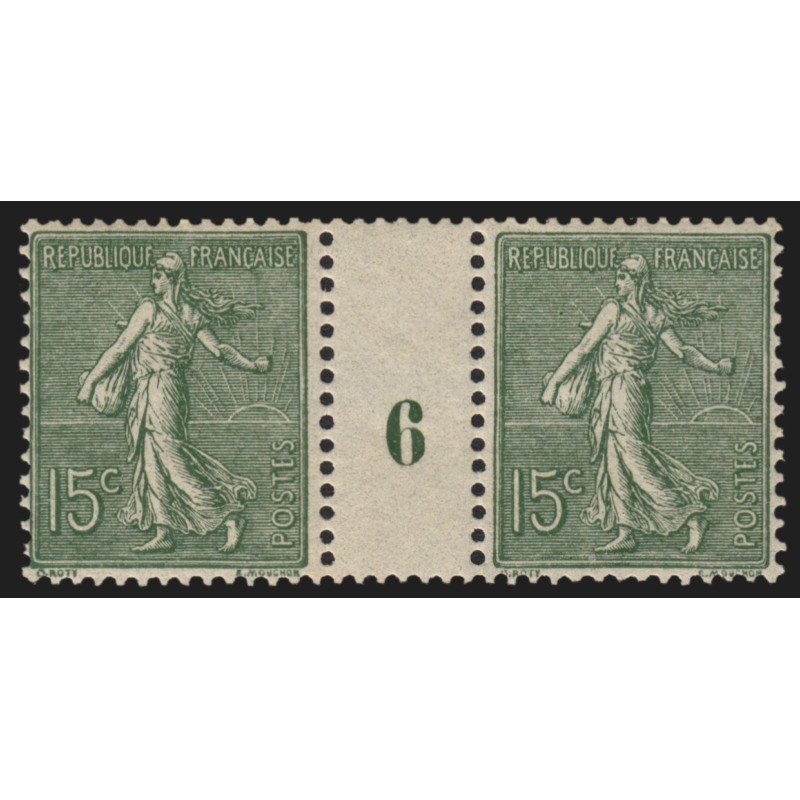 n°130c, paire millésime 6, Semeuse lignée 15c vert-gris, neuf ** sans charnière