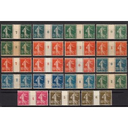 n°137/193, lot de 19 paires avec millésime, Semeuse camée, neufs ** - TB