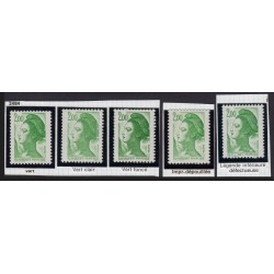 n°2484, Liberté de Gandon, 2fr vert, nuances de couleur + variétés impression