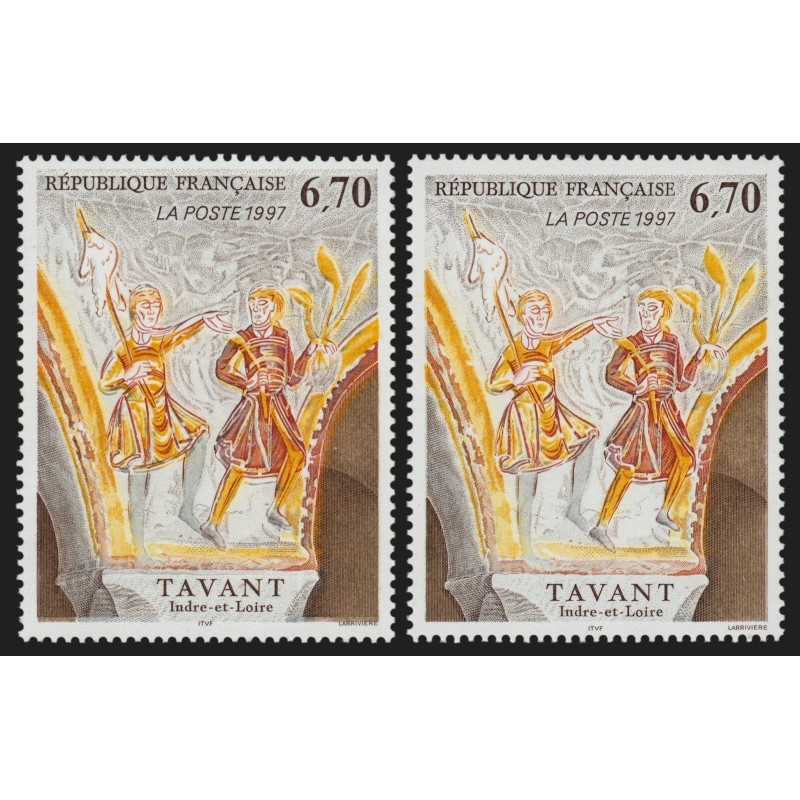 n°3049, variété "Couleur jaune/orange décalée", Fresques de Tavant, neufs **