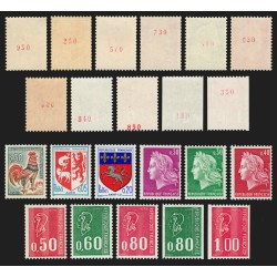 France 1962/1976, numéro rouge au verso, lot de 11 timbres différents - SUPERBE