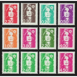 n°2614c/3007a, Sans bande phosphorescente, lot de 12 valeurs, neufs ** SUPERBE