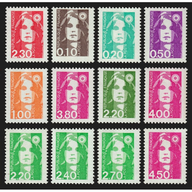 n°2614c/3007a, Sans bande phosphorescente, lot de 12 valeurs, neufs ** SUPERBE