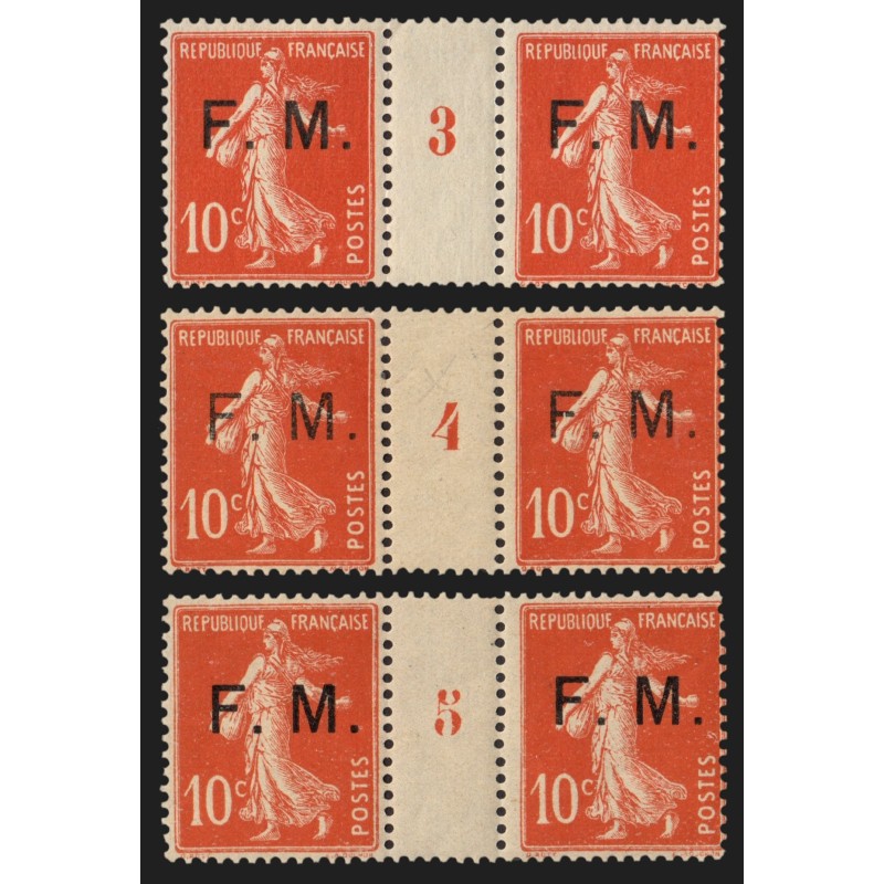 Franchise Militaire n°5, Semeuse 10c rouge, 3 paires millésimes, neufs ** - TB
