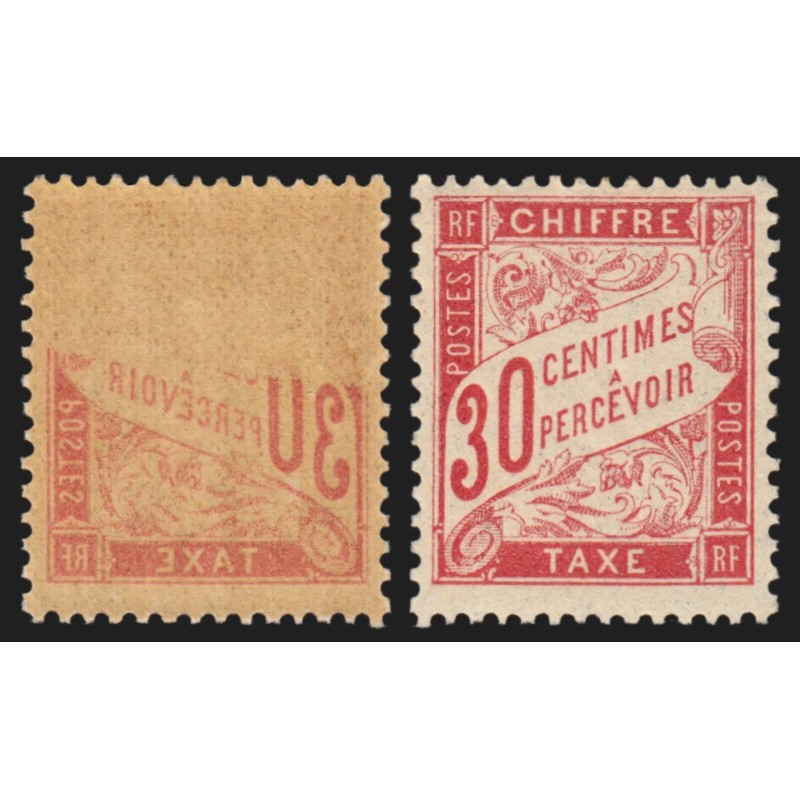 Timbres-Taxe n°33, variété "impression recto-verso", 30c rouge, neuf ** - TB