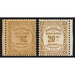 Timbres-Taxe n°45, variété "impression recto-verso", 20c bistre, neuf **