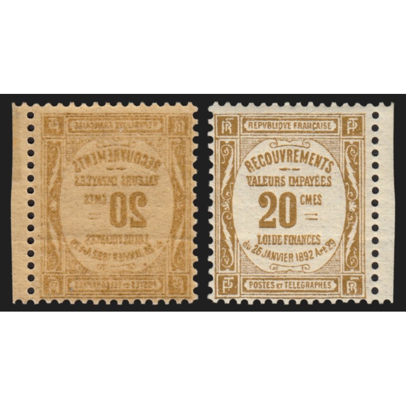 Timbres-Taxe n°45, variété "impression recto-verso", 20c bistre, neuf **
