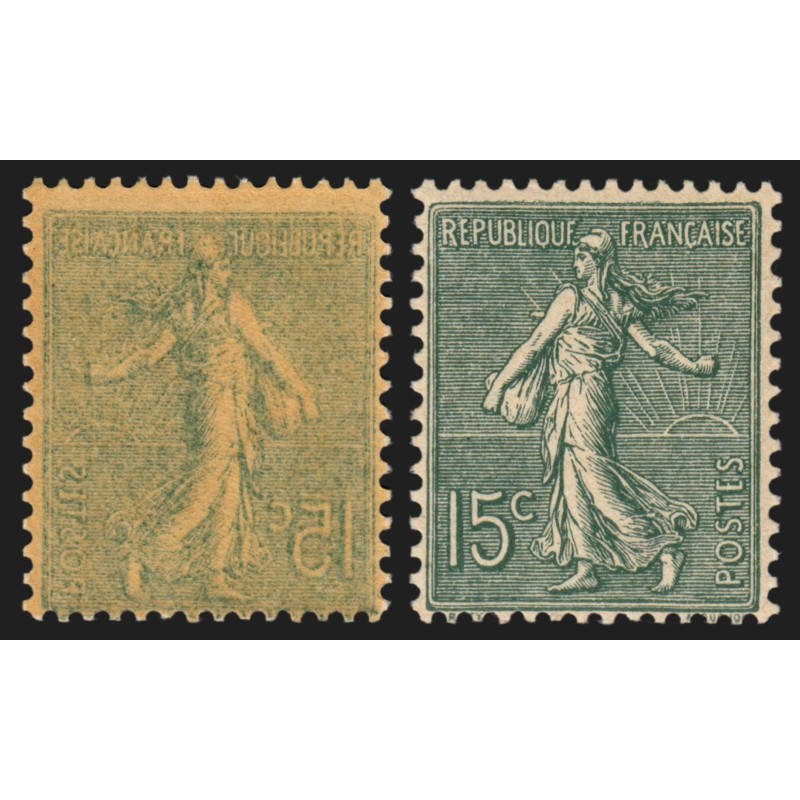 n°130h, variété "recto-verso", Semeuse lignée 15c vert-gris, neuf ** - TB
