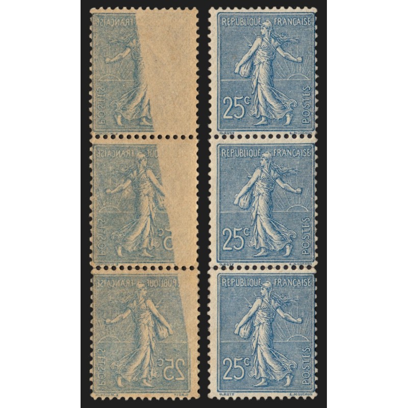 n°132d, variété "impression recto-verso", Semeuse lignée 25c bleu, neuf ** SUP