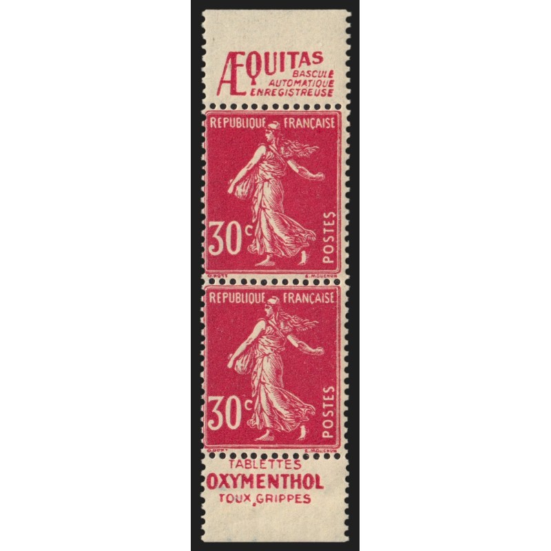 n°191, bandes publicitaires "Aequitas / Oxymenthol", Semeuse 30c rose, neuf **