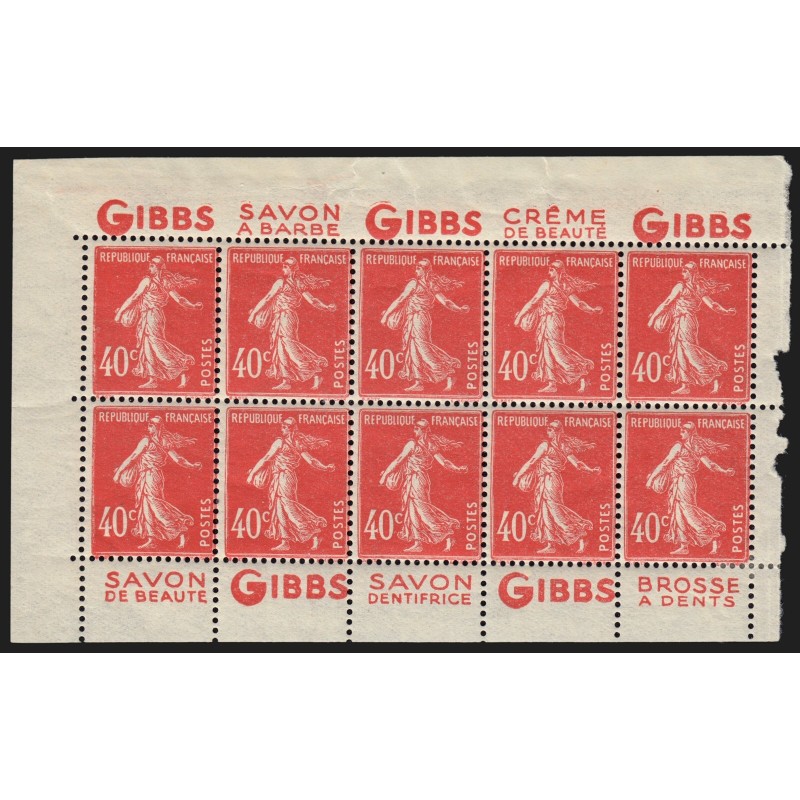 n°194, feuille de carnet bandes publicitaires "Gibbs" dont 5 non-dentelées **