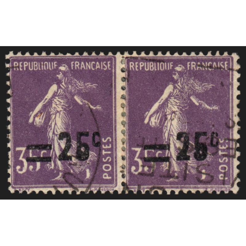 n°218b, variété "Boucle du 5 fermée", Semeuse 25c sur 35c violet, oblitéré - TB